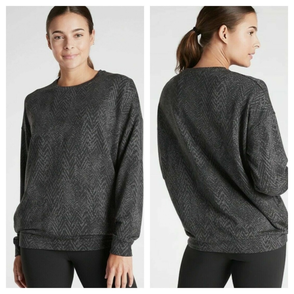 Athleta Studio to Street Splatter Sweatshirt Black Grey Women’s Size Small